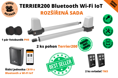 Terrier200 rozšířená sada - Bluetooth Wi-Fi IoT pohon dvoukřídlé brány do 5 m průjezdu